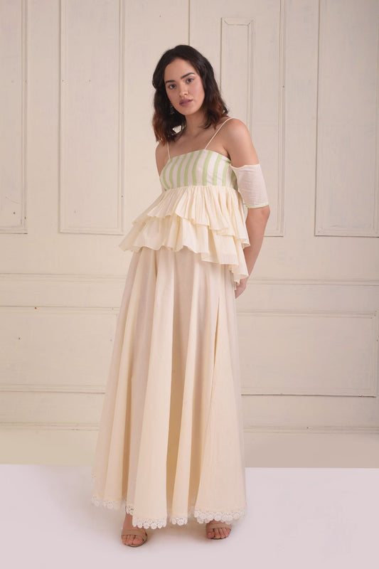 Patchwork tiered top with a bias sharara