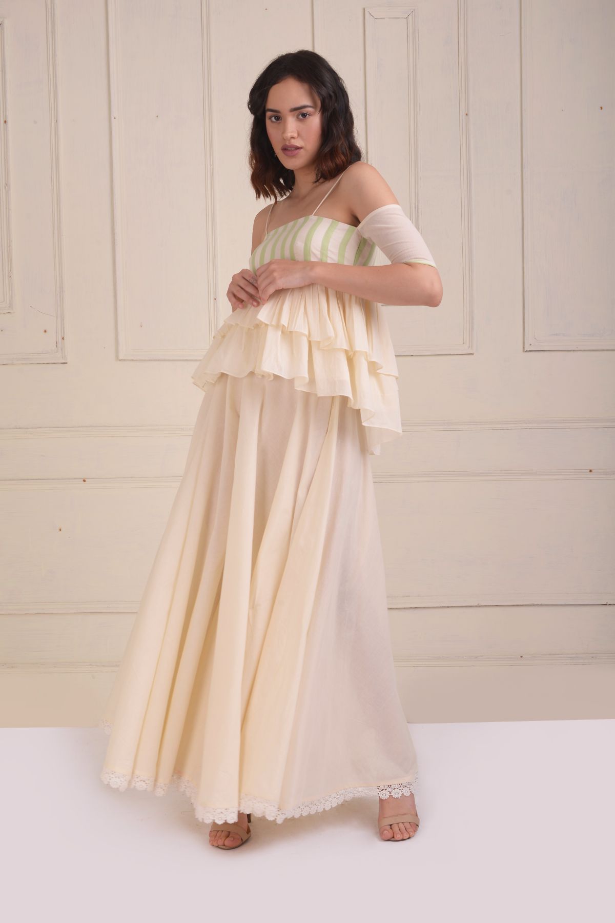 Patchwork tiered top with a bias sharara