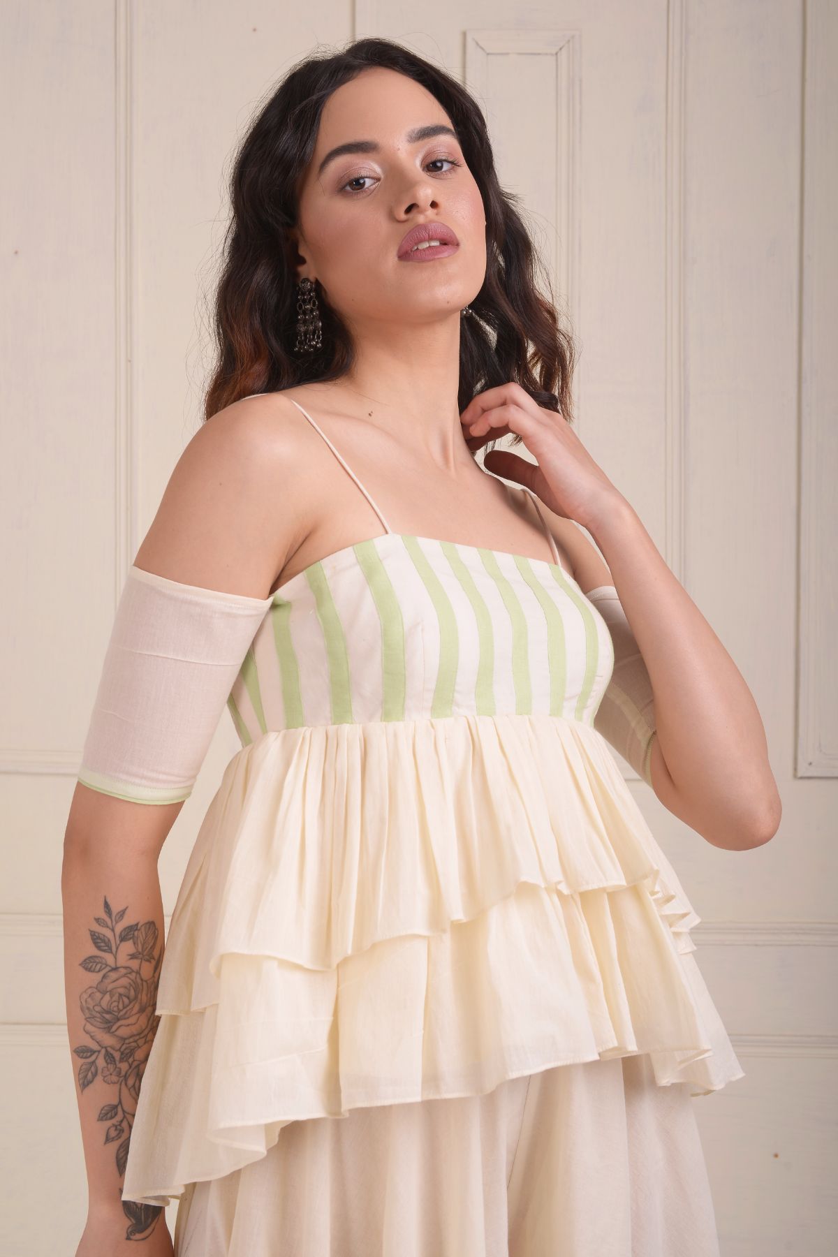 Patchwork tiered top with a bias sharara