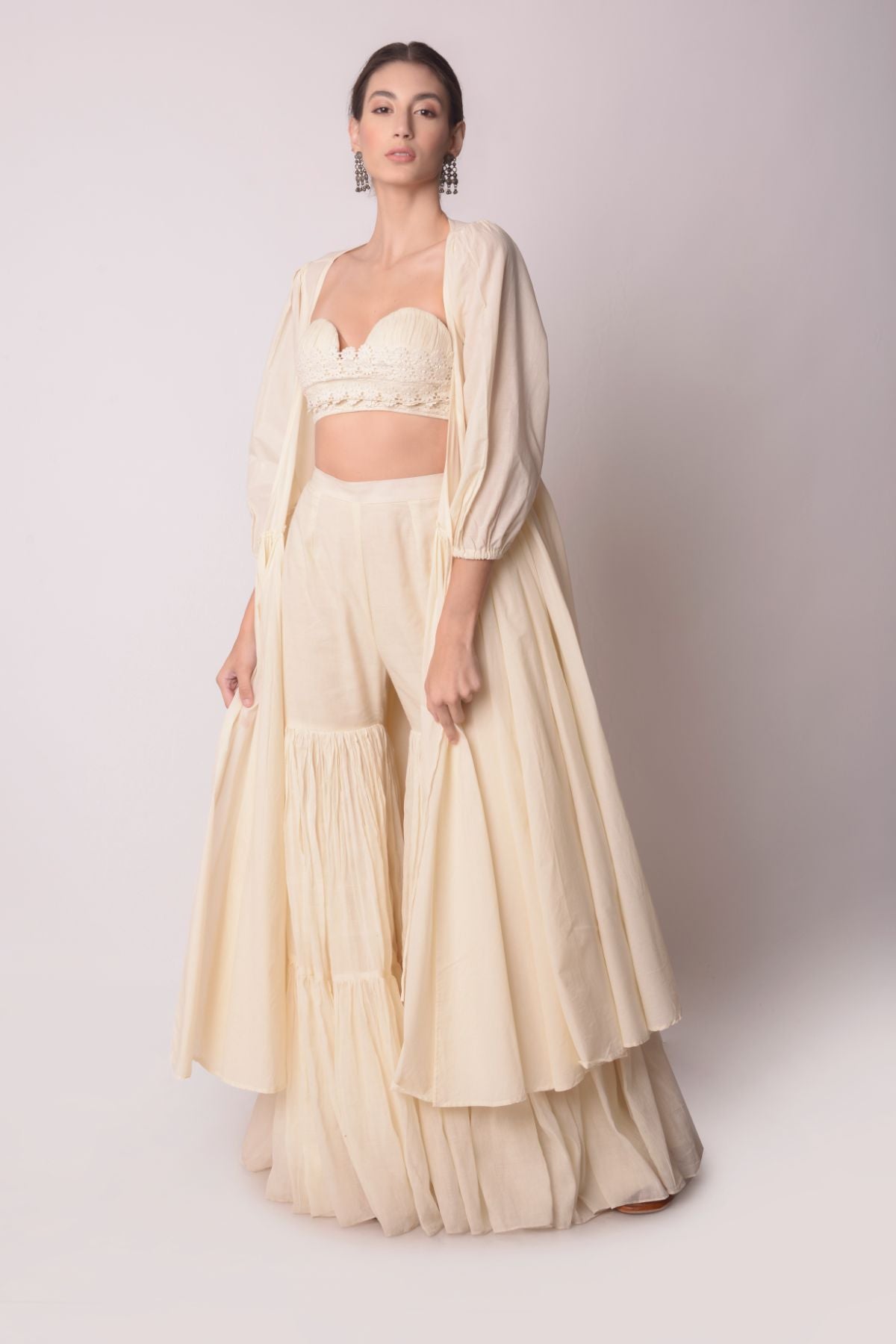 Flared Jacket With  Tiered Bustier And Sharara