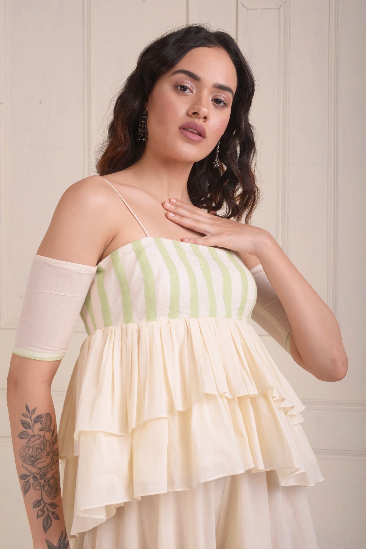 Patchwork tiered top with a bias sharara