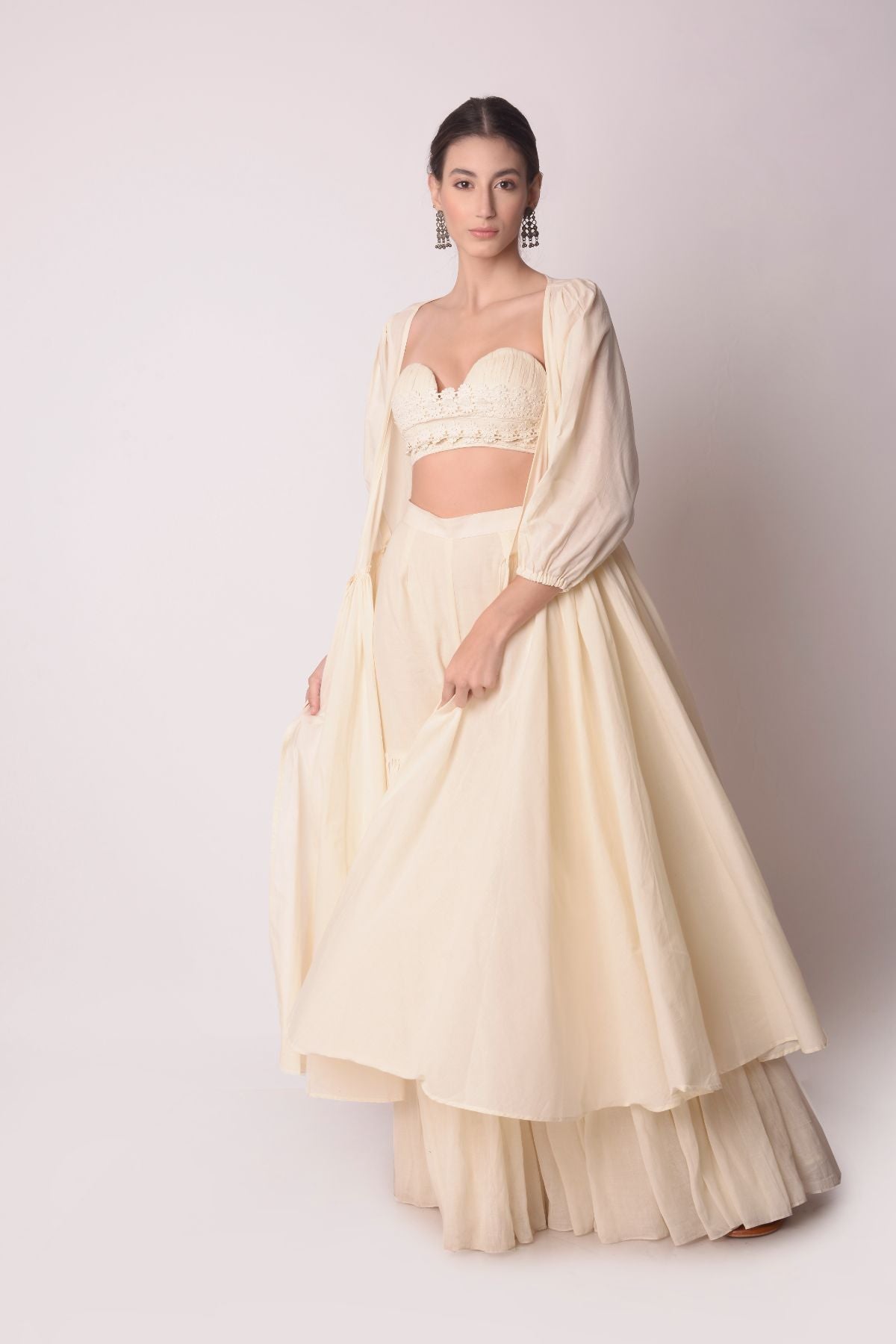 Flared Jacket With  Tiered Bustier And Sharara