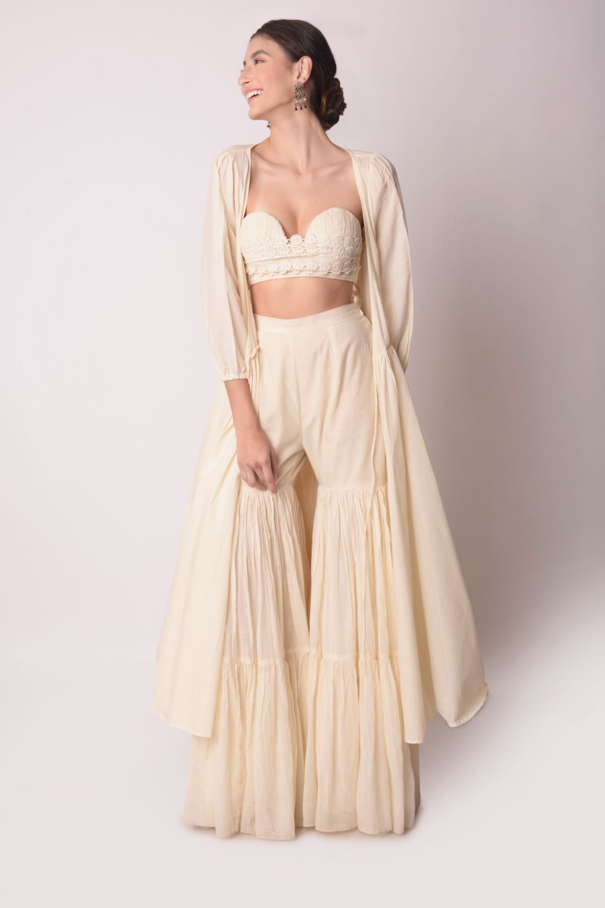 Flared Jacket With  Tiered Bustier And Sharara