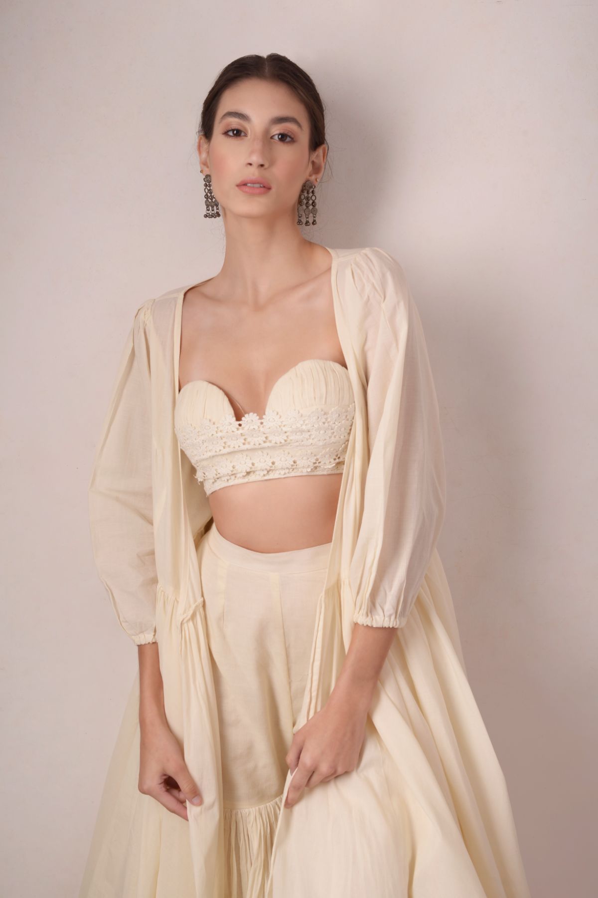 Flared Jacket With  Tiered Bustier And Sharara