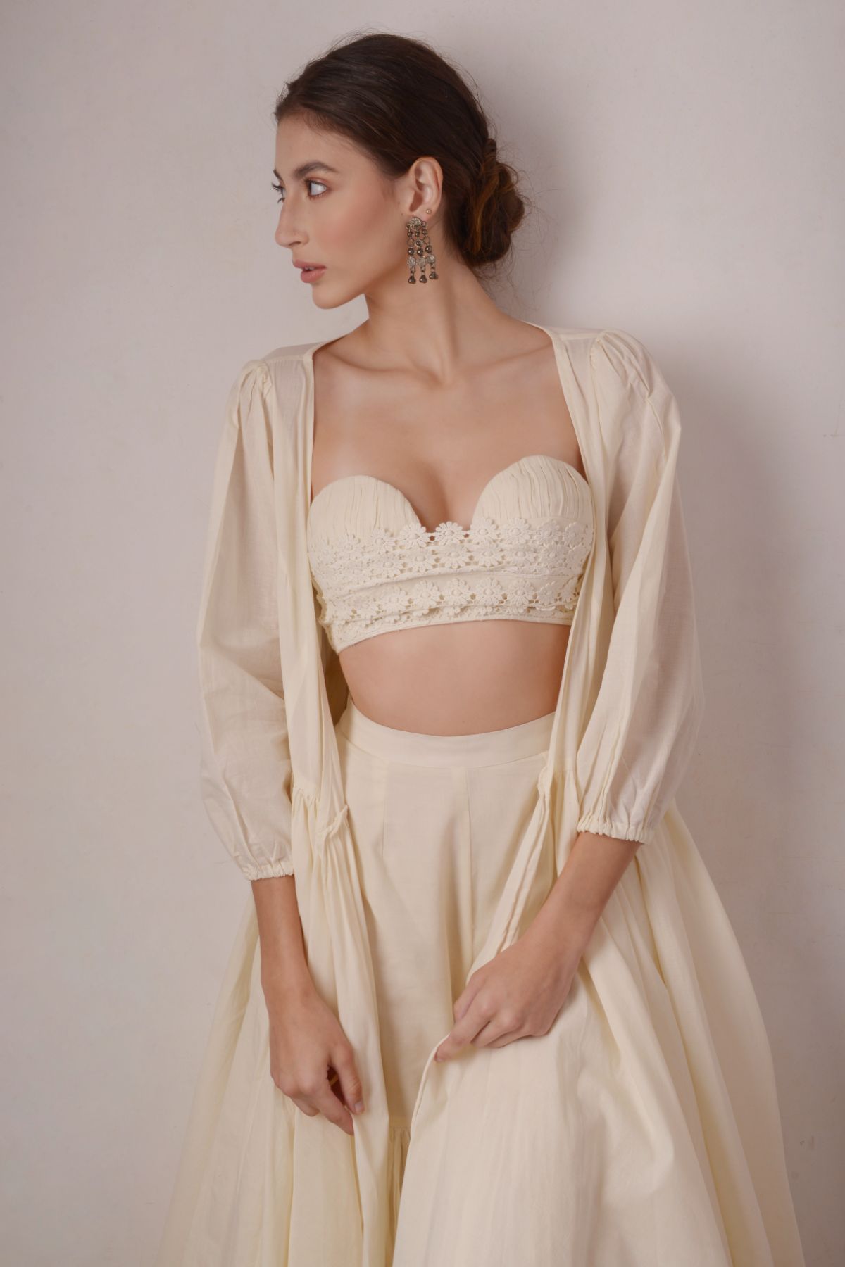 Flared Jacket With  Tiered Bustier And Sharara