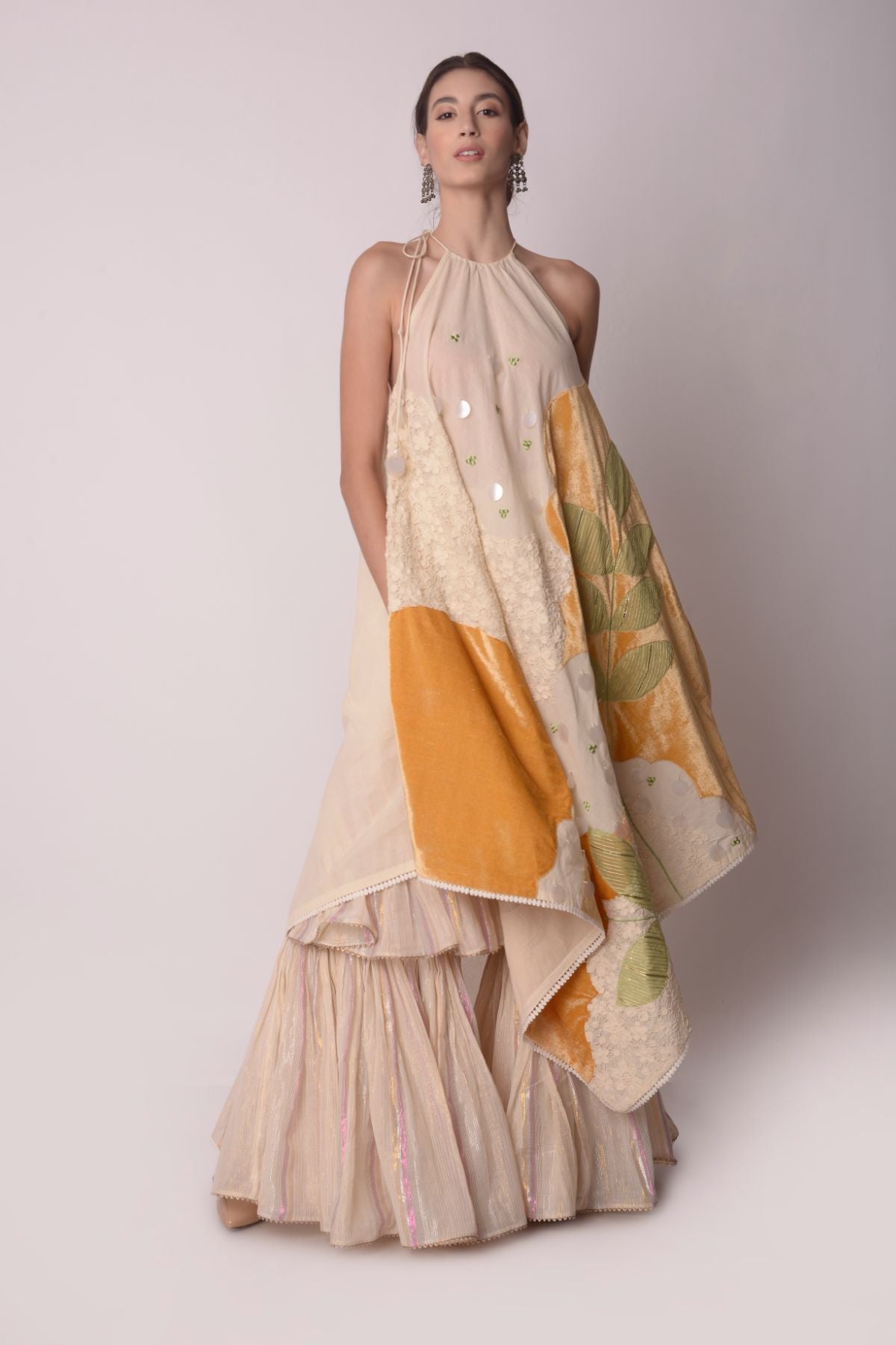 Patchwork Scarf Kurta With Double Layer Sharara