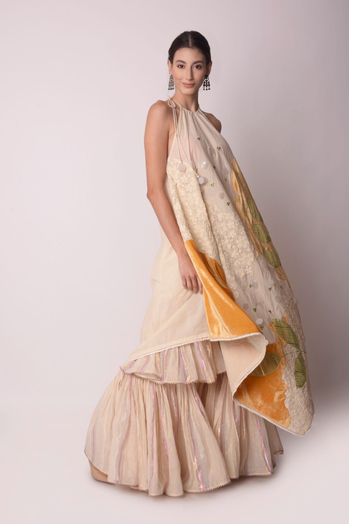 Patchwork Scarf Kurta With Double Layer Sharara