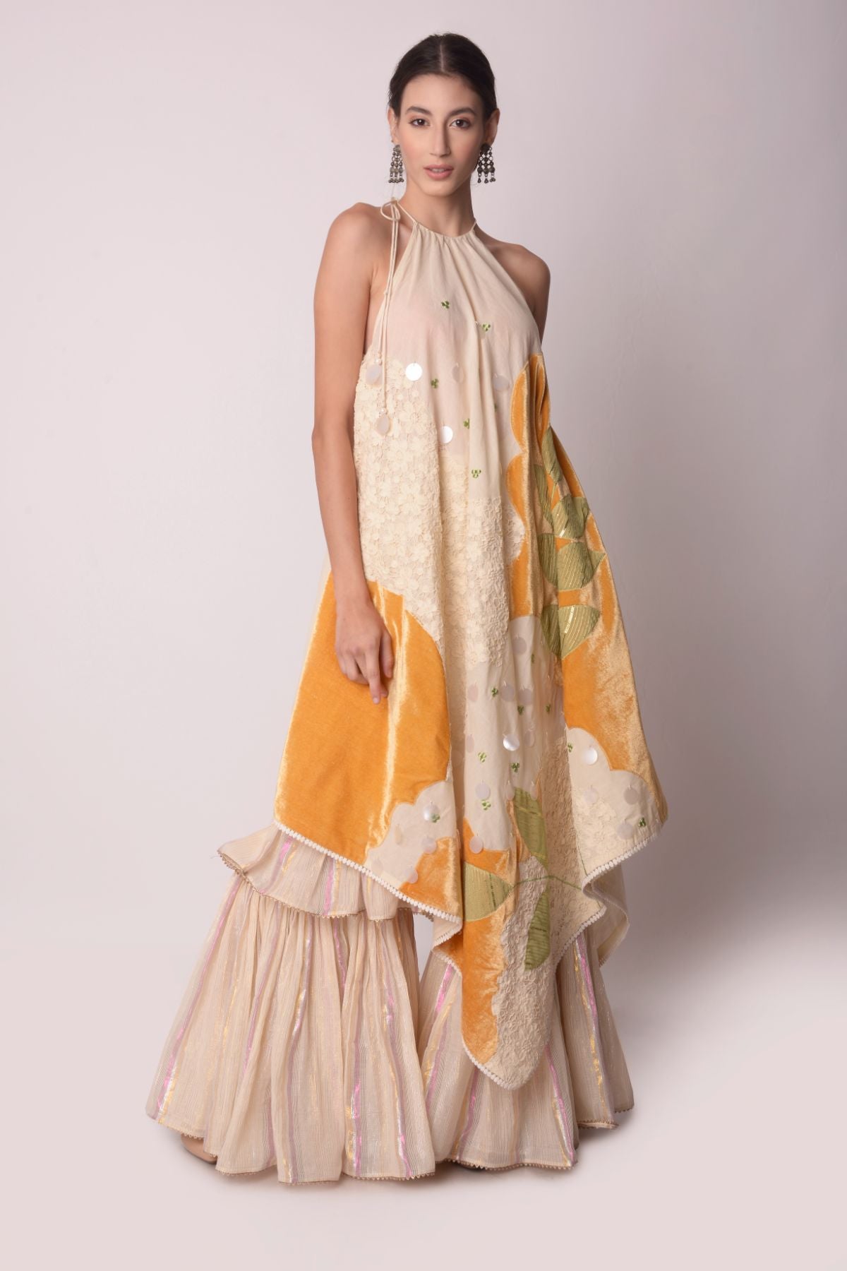 Patchwork Scarf Kurta With Double Layer Sharara