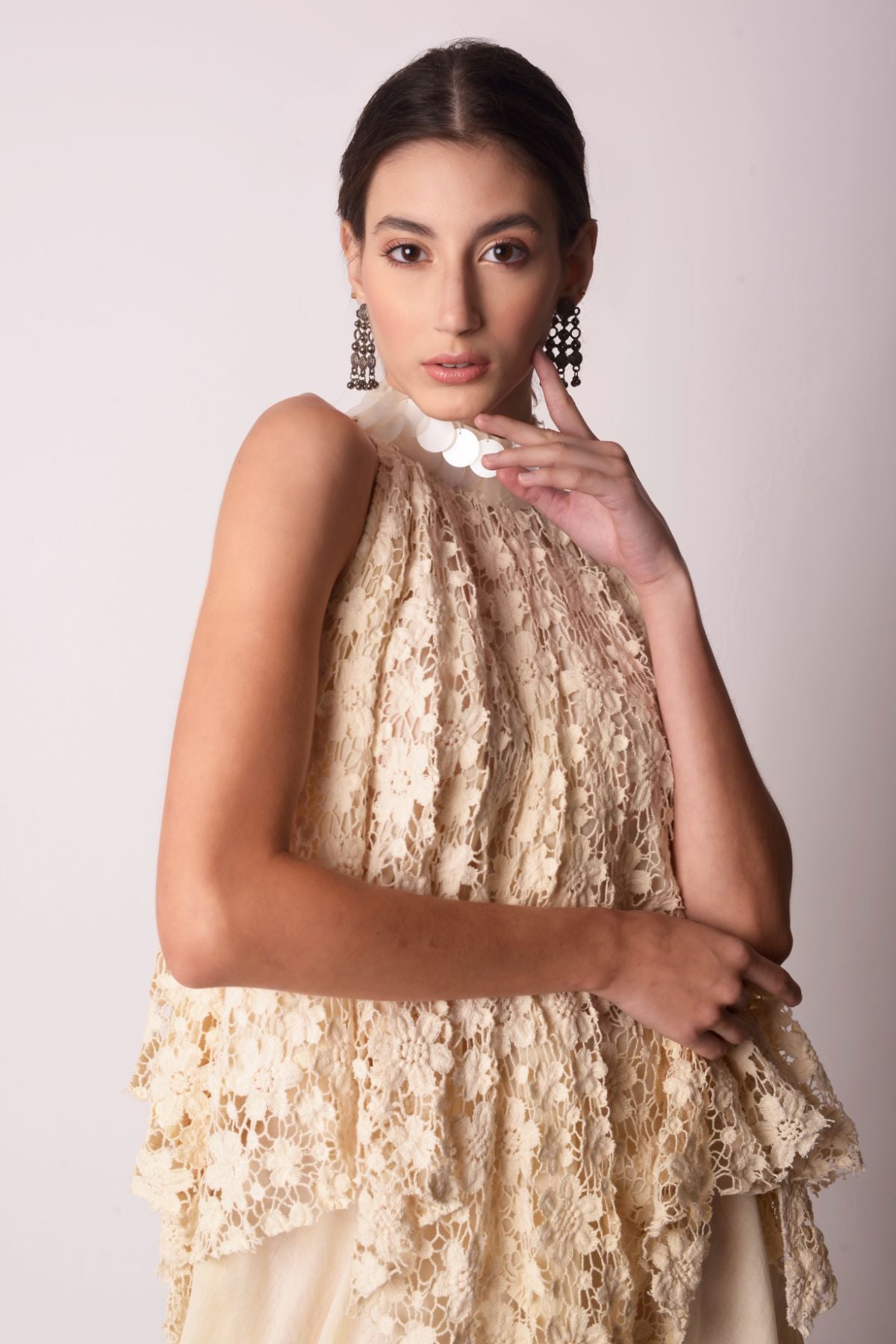 Flared Cutwork  Halter Top With Bias Sharara