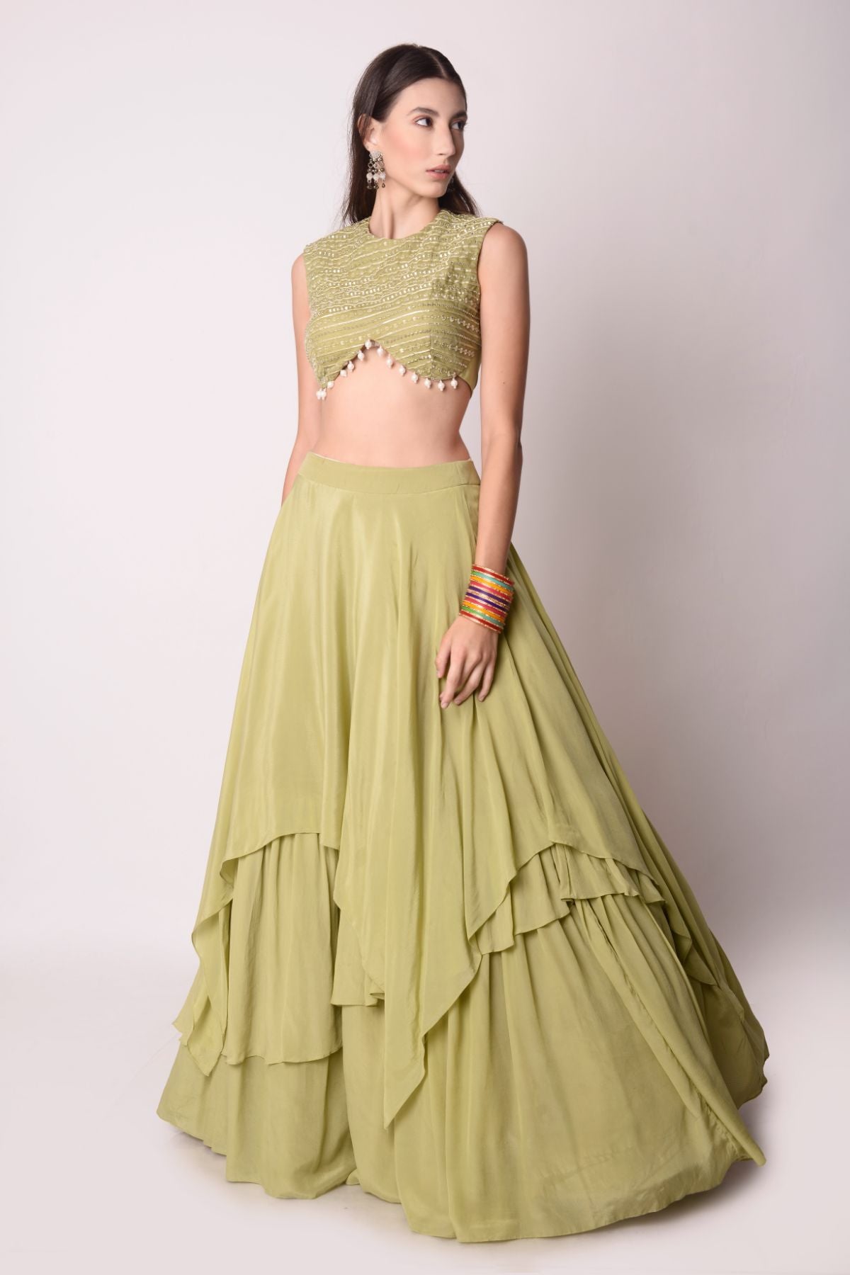 Asymmetrical Layered Lehenga Set