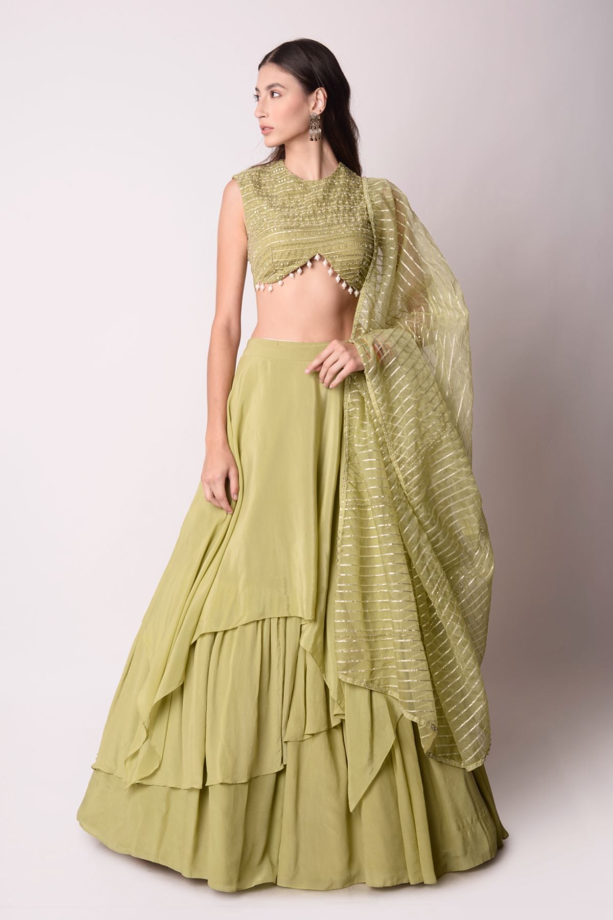 Asymmetrical Layered Lehenga Set