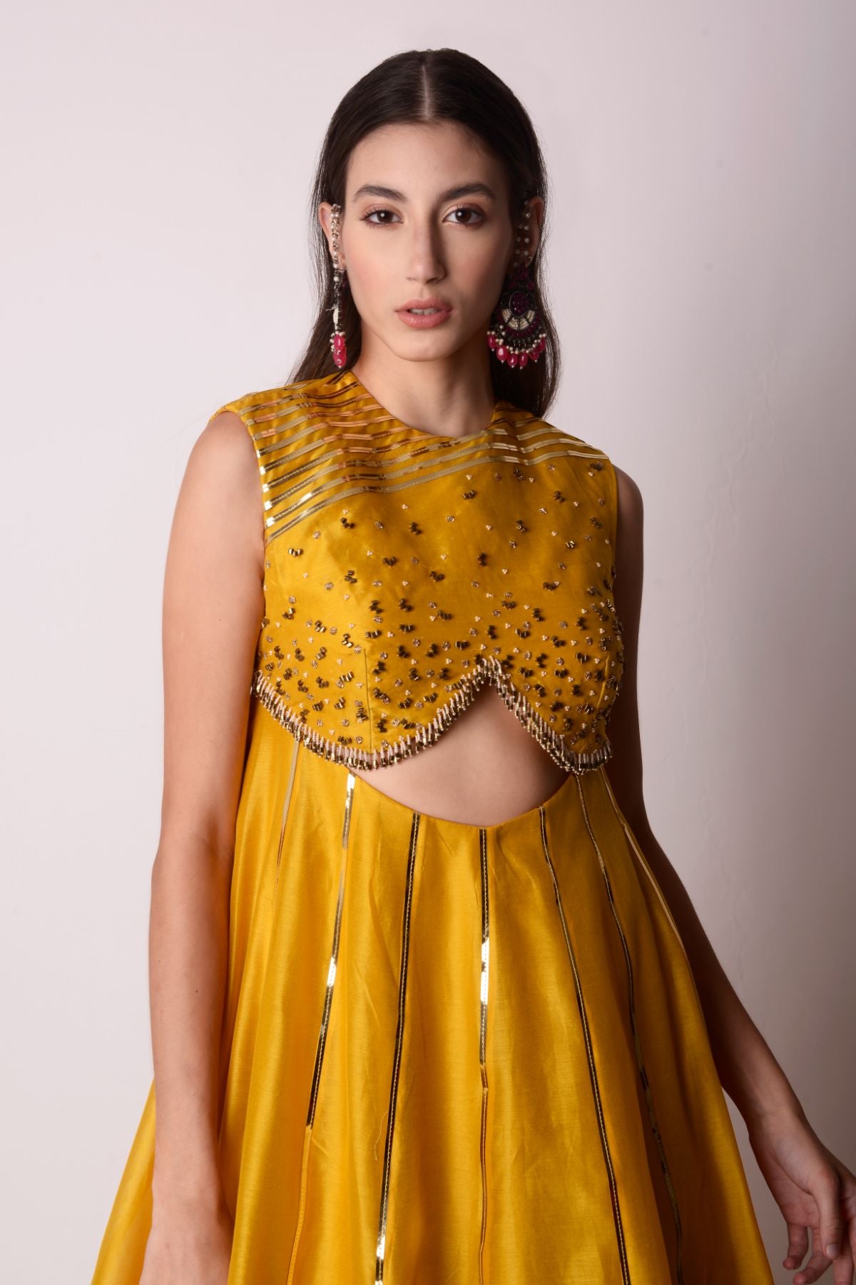 Chanderi Kalidar With Cutout At Waist Paired With Dupatta