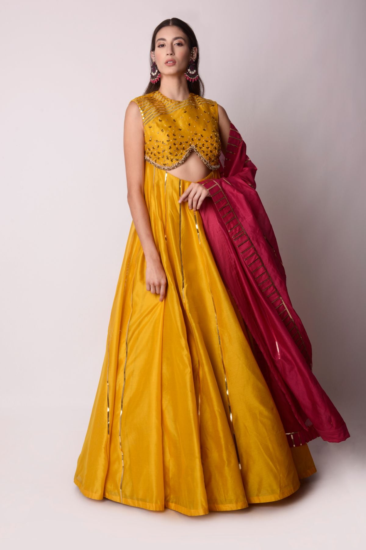 Chanderi Kalidar With Cutout At Waist Paired With Dupatta