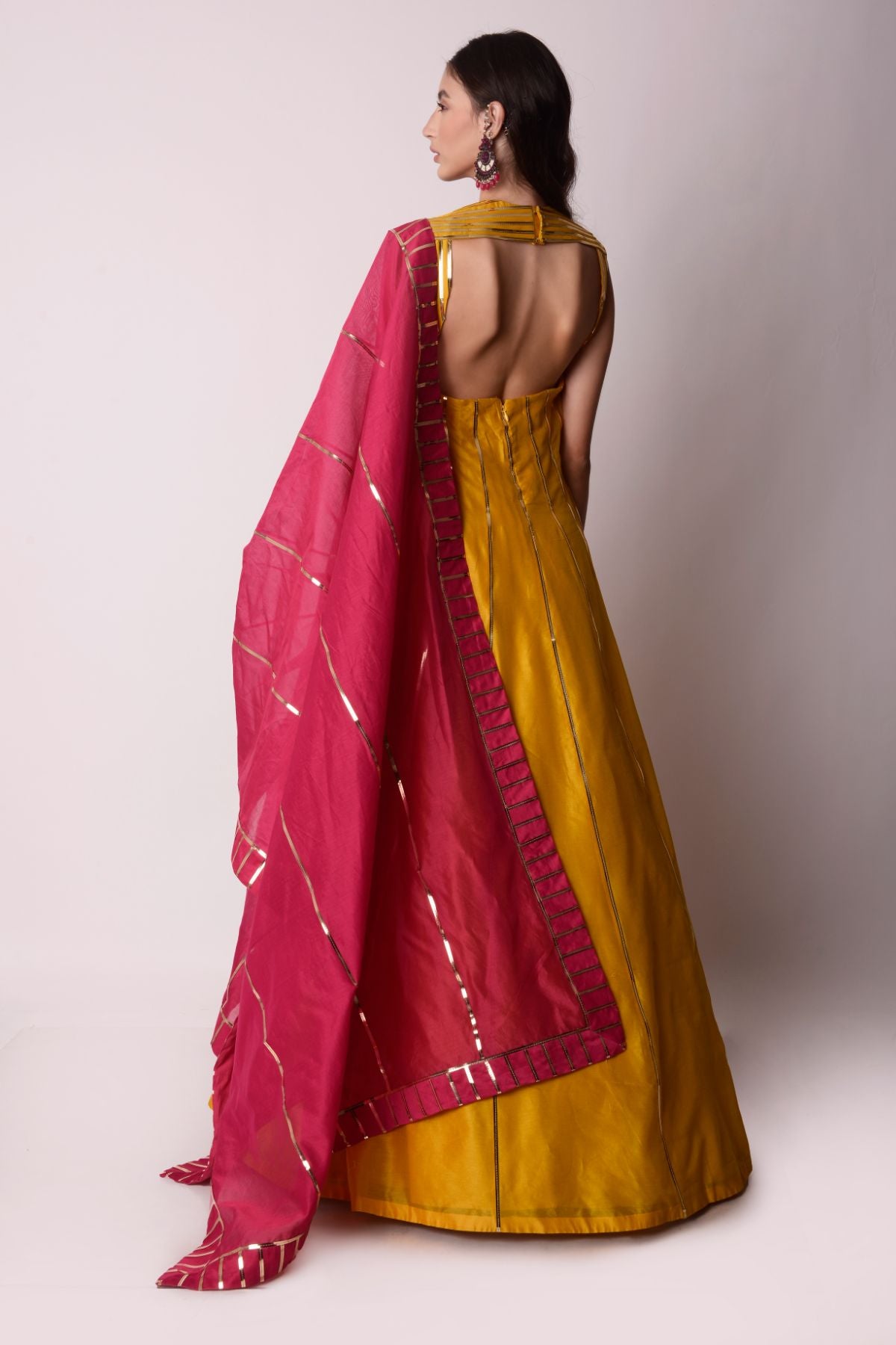 Chanderi Kalidar With Cutout At Waist Paired With Dupatta