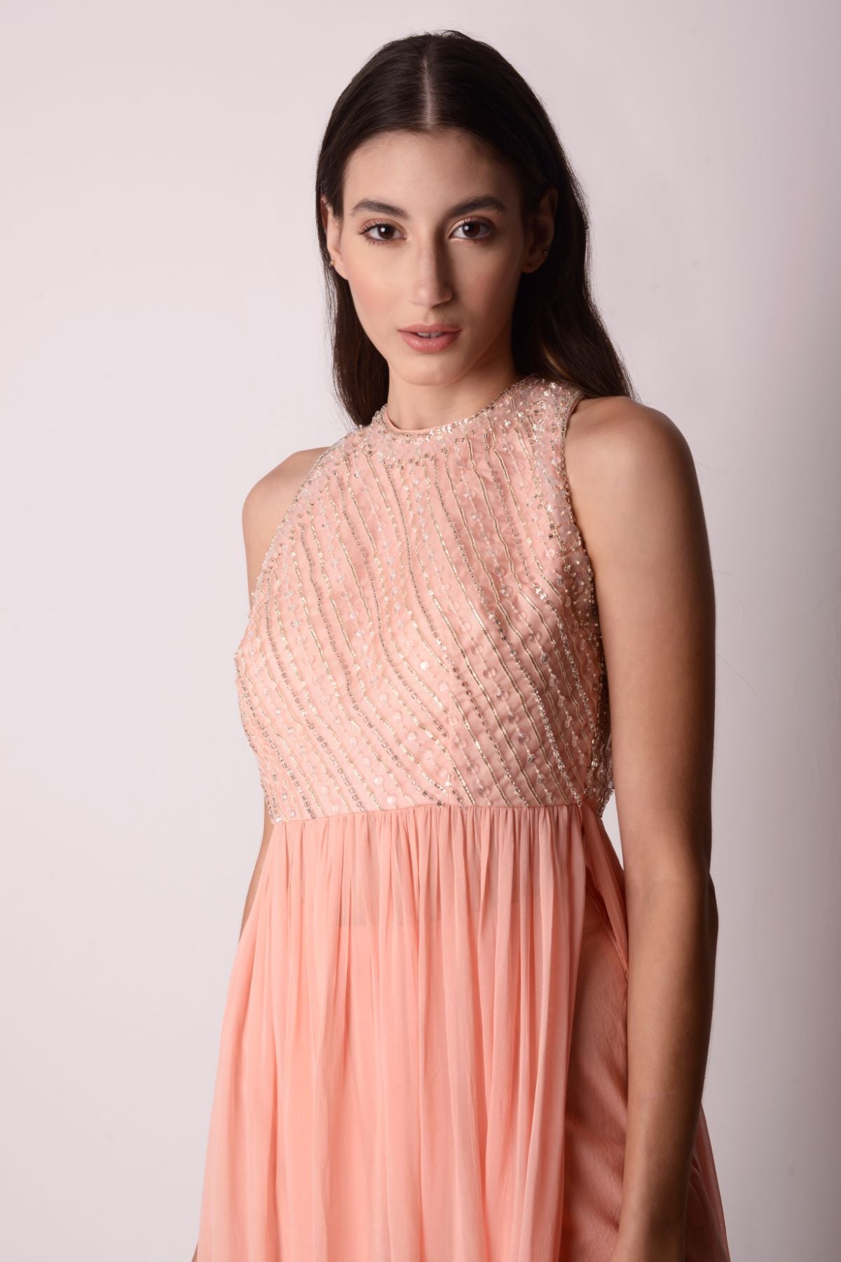 Peach Georgette Gathered Kurta Set