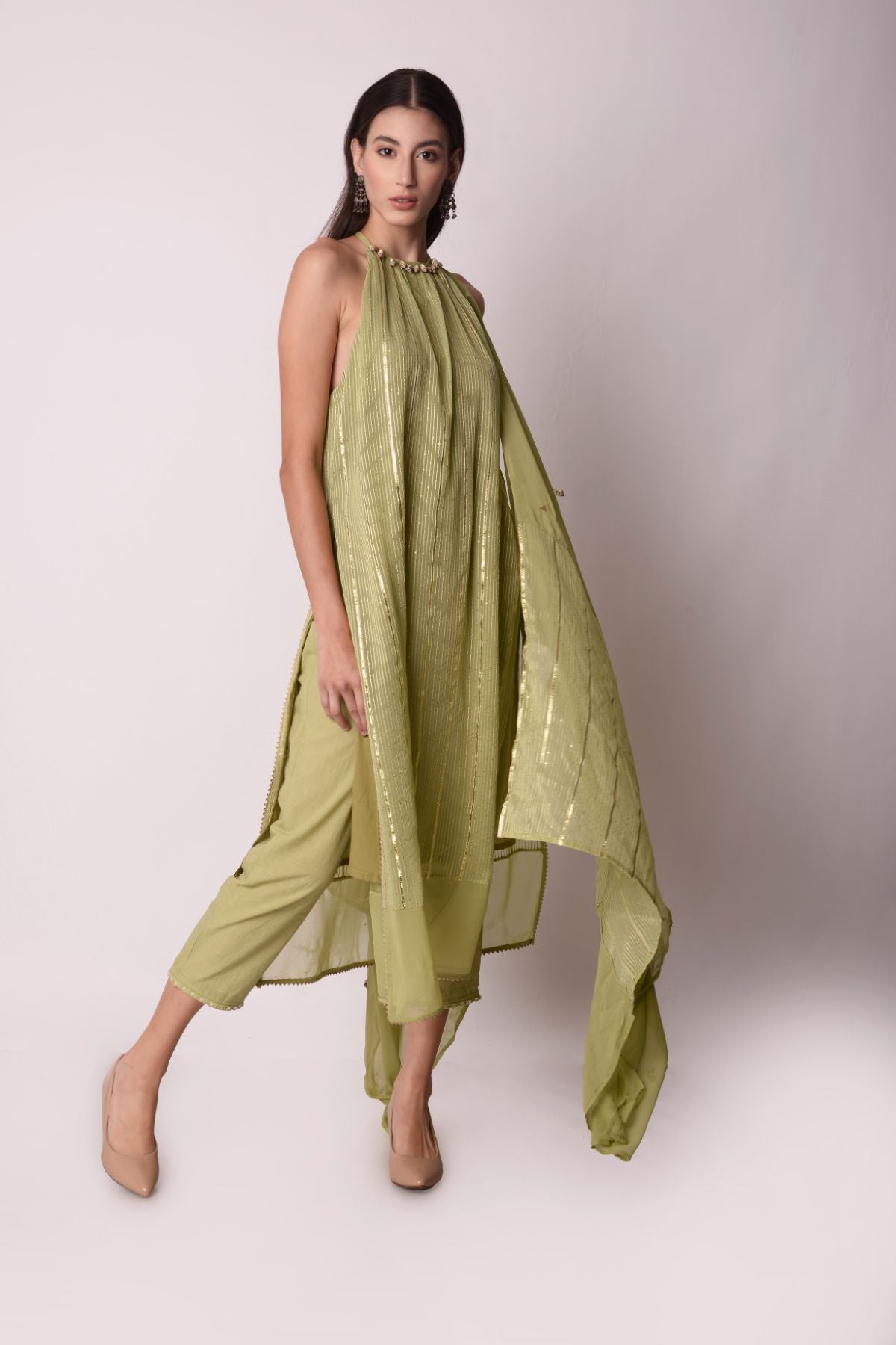 Embroidered Jade Halter Kurta Set