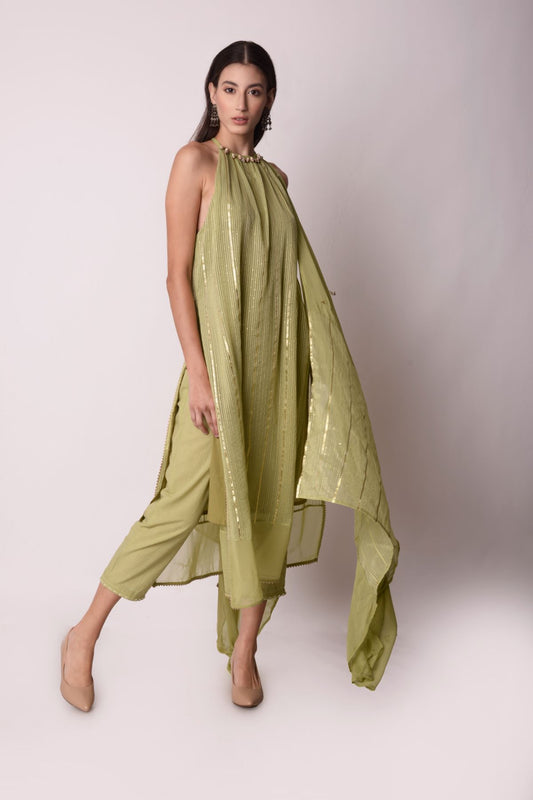 Embroidered Jade Halter Kurta Set