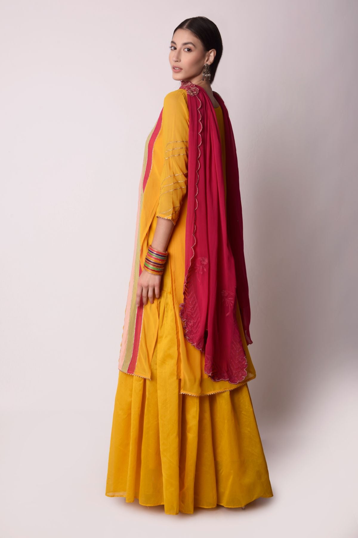 Multicolour Panelled Kurta With Gathered Sharara Set