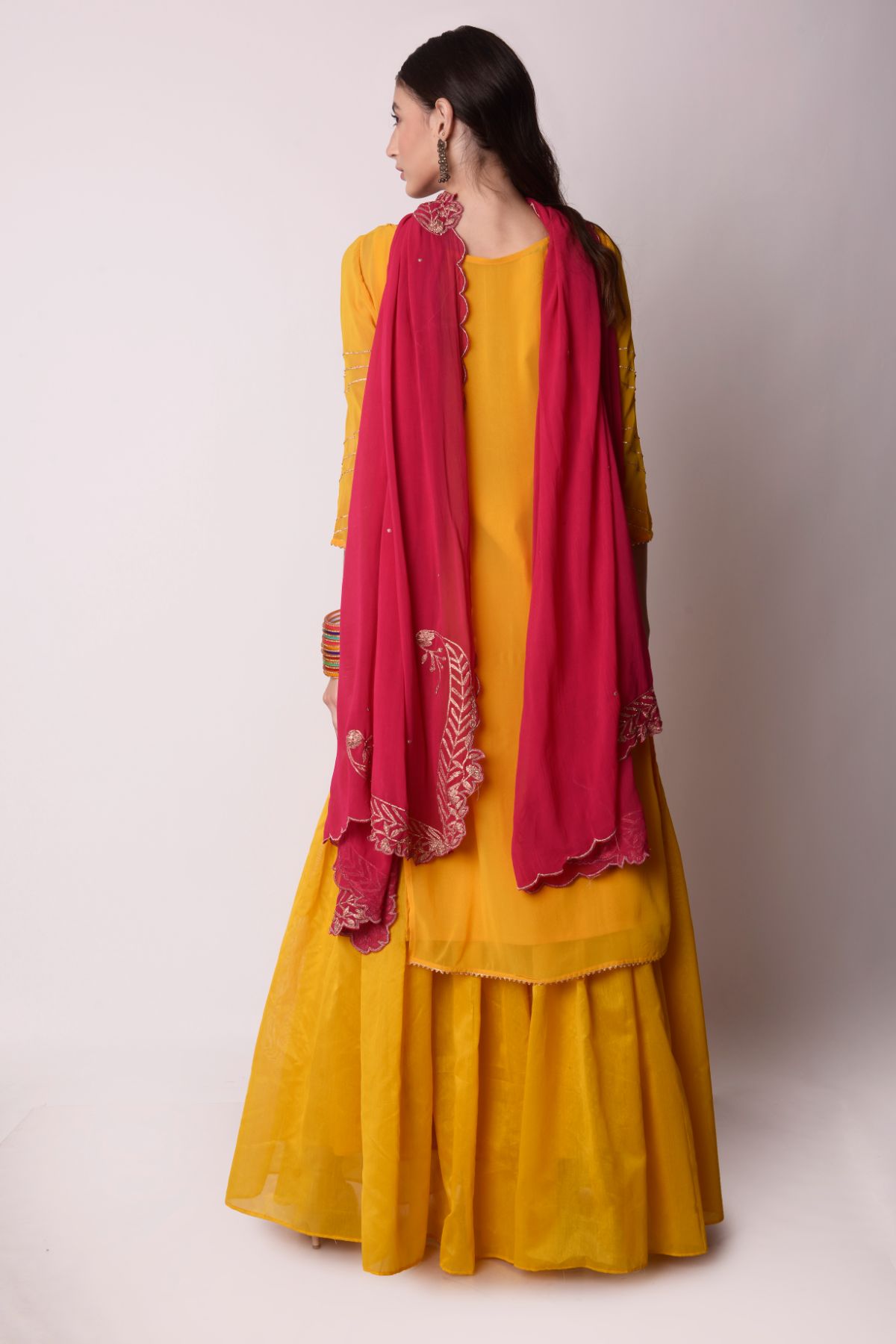 Multicolour Panelled Kurta With Gathered Sharara Set
