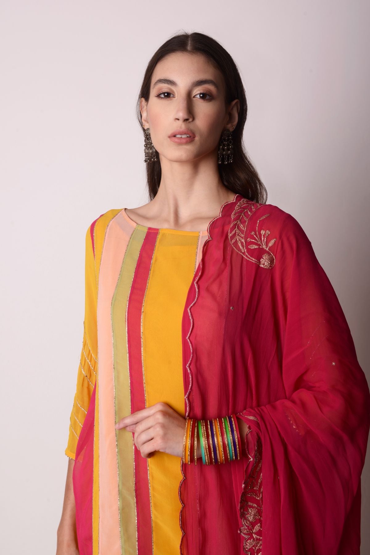 Multicolour Panelled Kurta With Gathered Sharara Set
