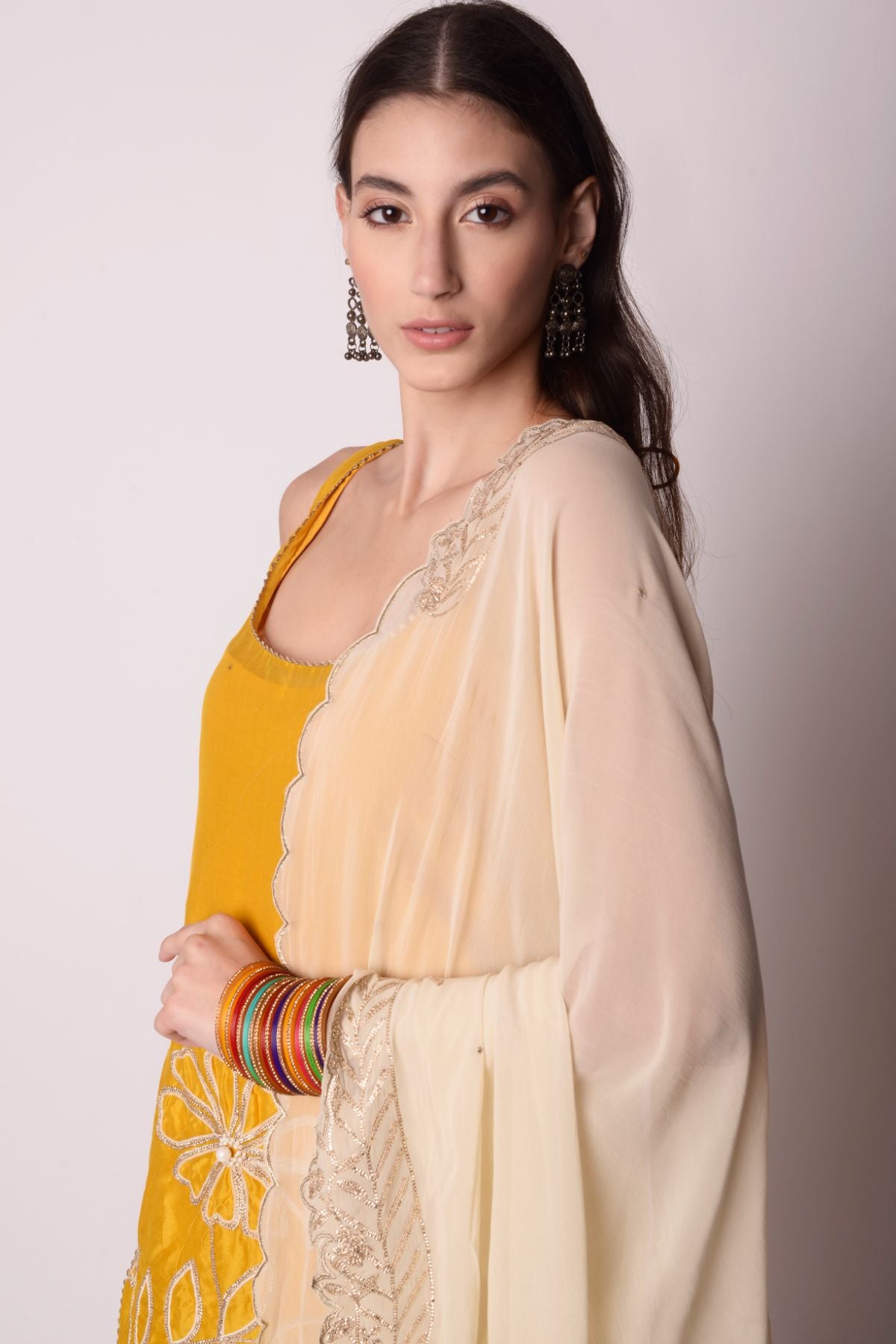 Embroidered Chanderi Short Sleeveless Kurta With Sharara Set