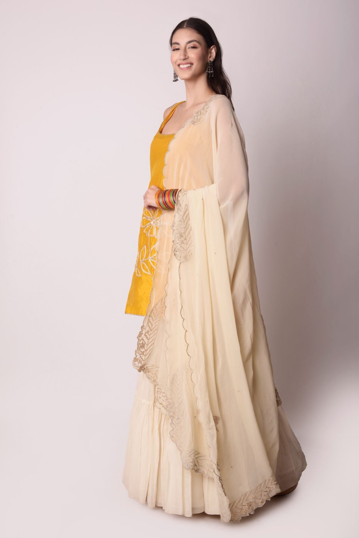 Embroidered Chanderi Short Sleeveless Kurta With Sharara Set