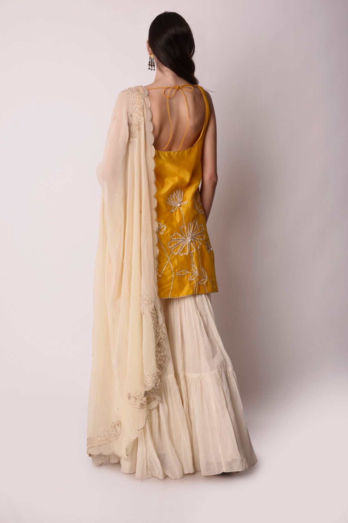 Embroidered Chanderi Short Sleeveless Kurta With Sharara Set