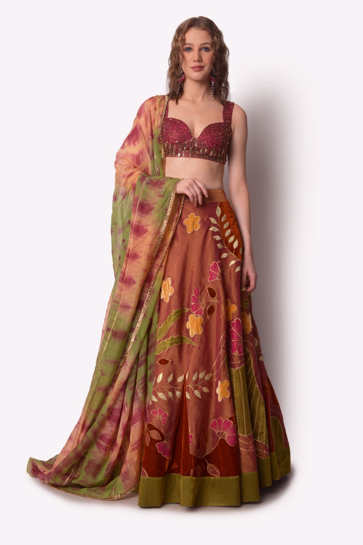 Multicolor Patchwork Tissue Lehenga Set
