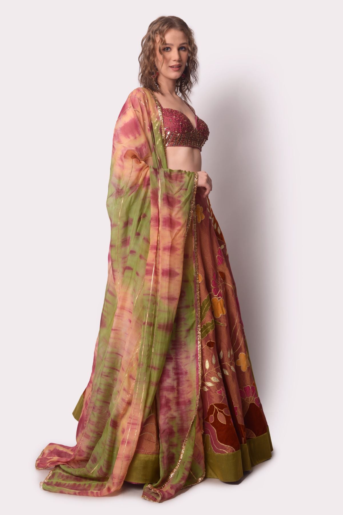 Multicolor Patchwork Tissue Lehenga Set