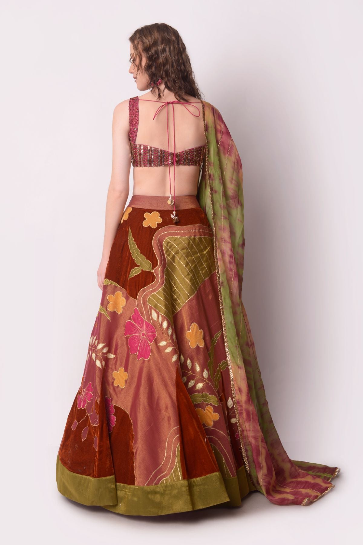 Multicolor Patchwork Tissue Lehenga Set