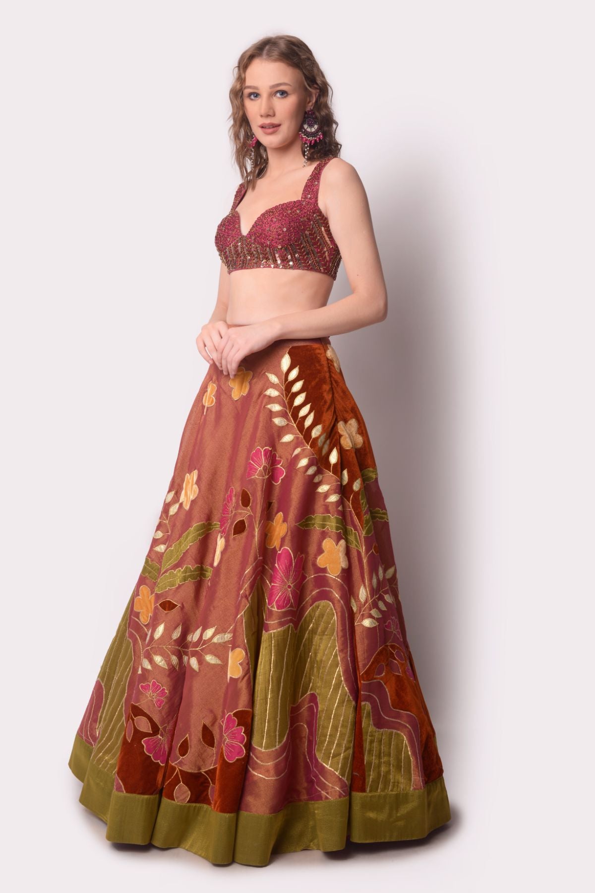 Multicolor Patchwork Tissue Lehenga Set