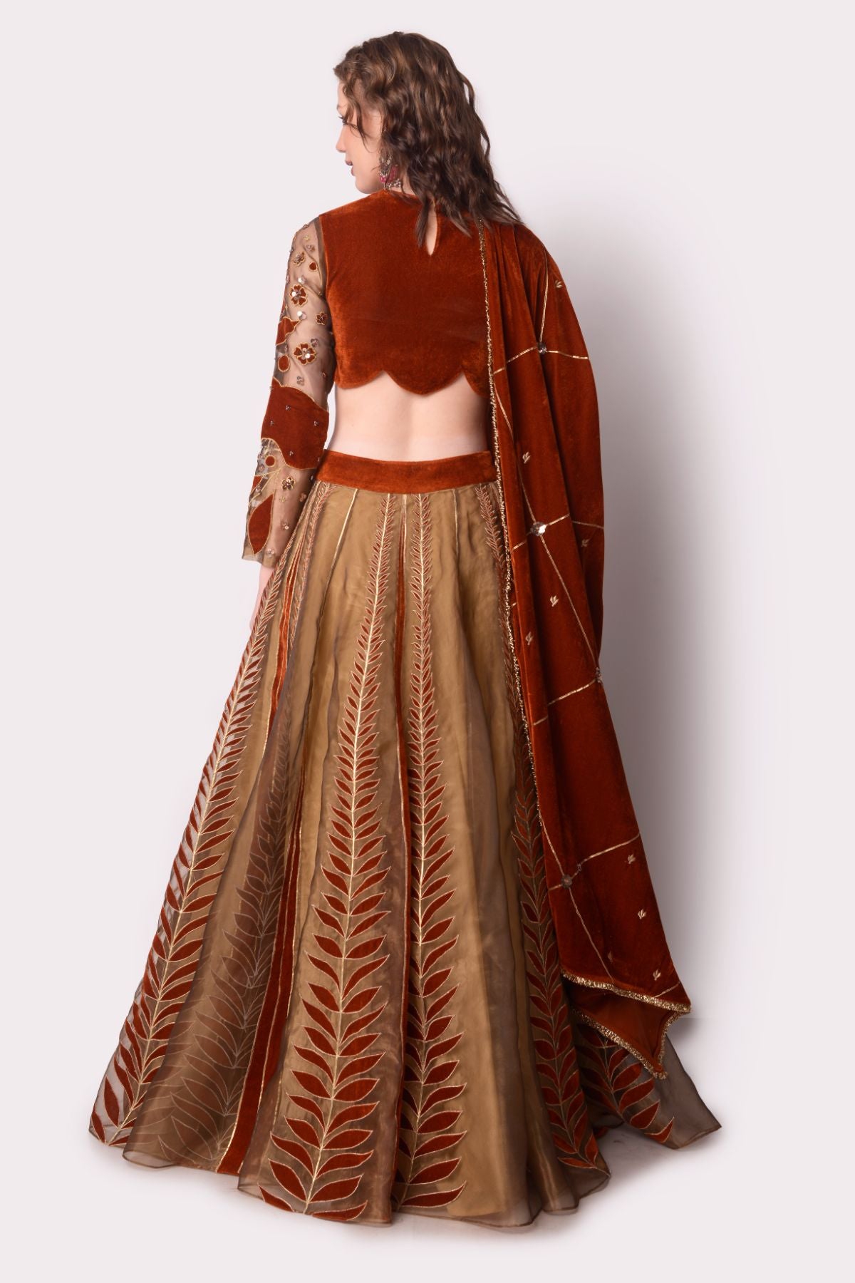 Rust & Gold Patchwork Tissue Lehenga Set