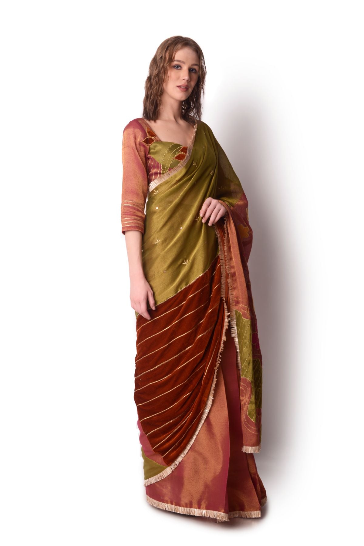 Patchwork Tissue Saree Paired With Blouse