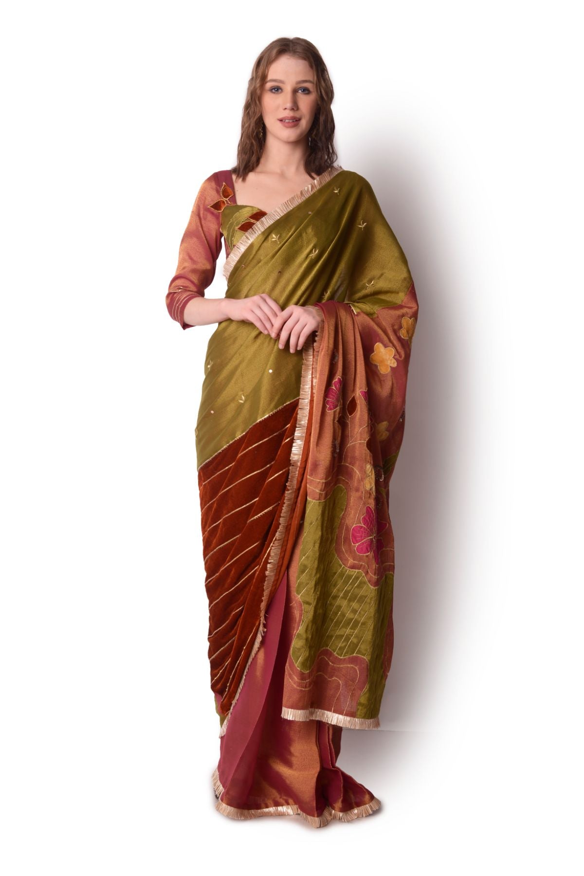 Patchwork Tissue Saree Paired With Blouse