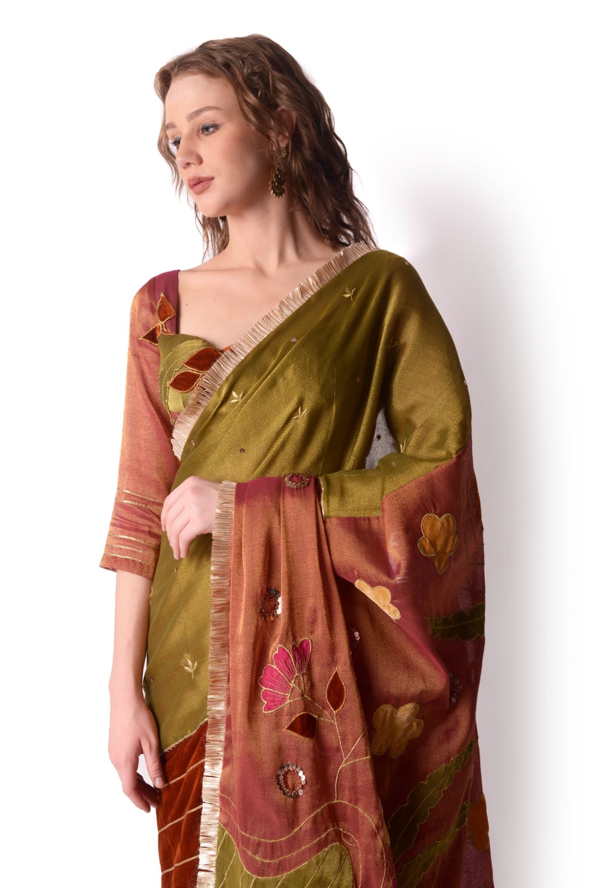 Patchwork Tissue Saree Paired With Blouse