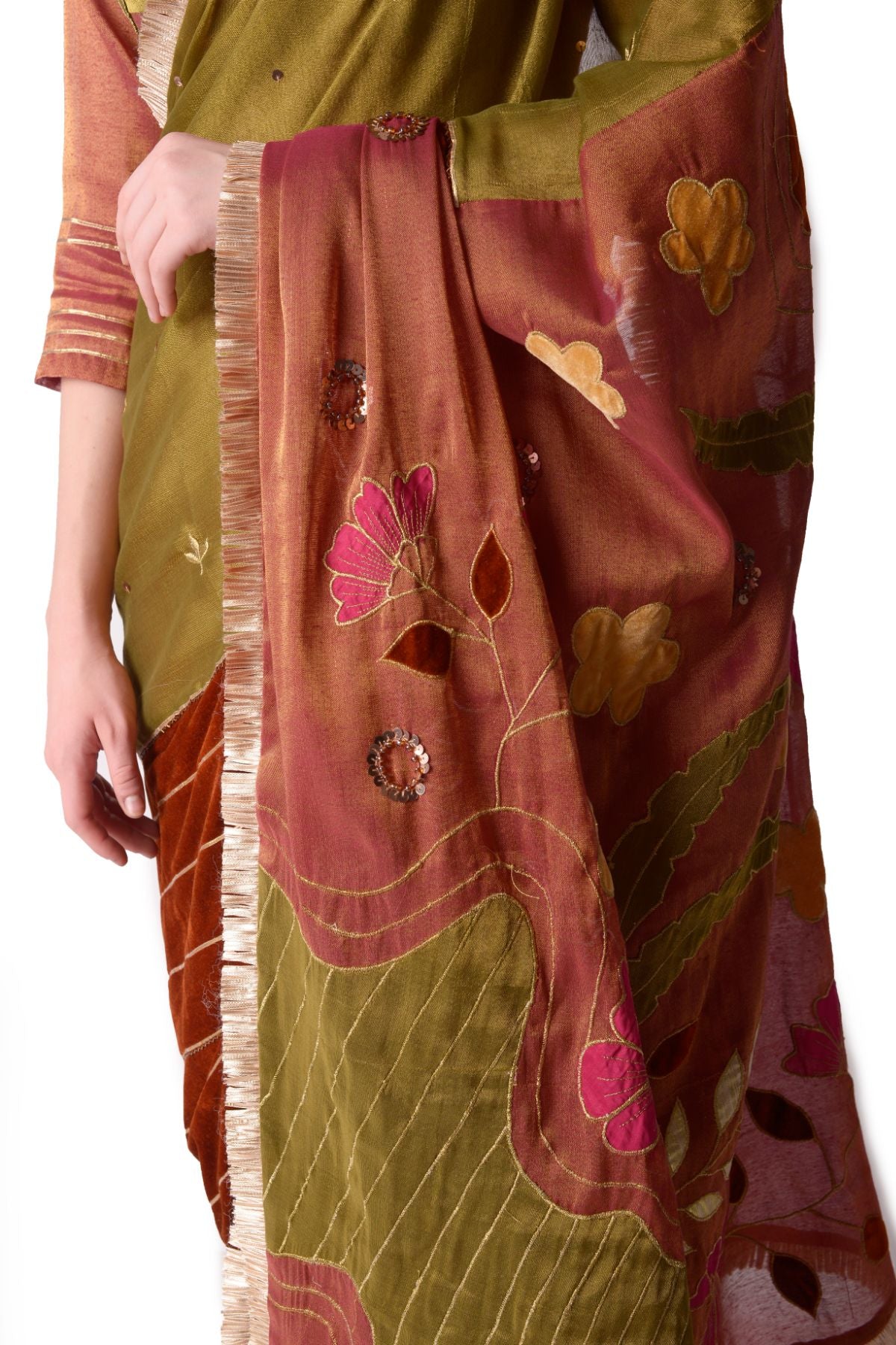 Patchwork Tissue Saree Paired With Blouse