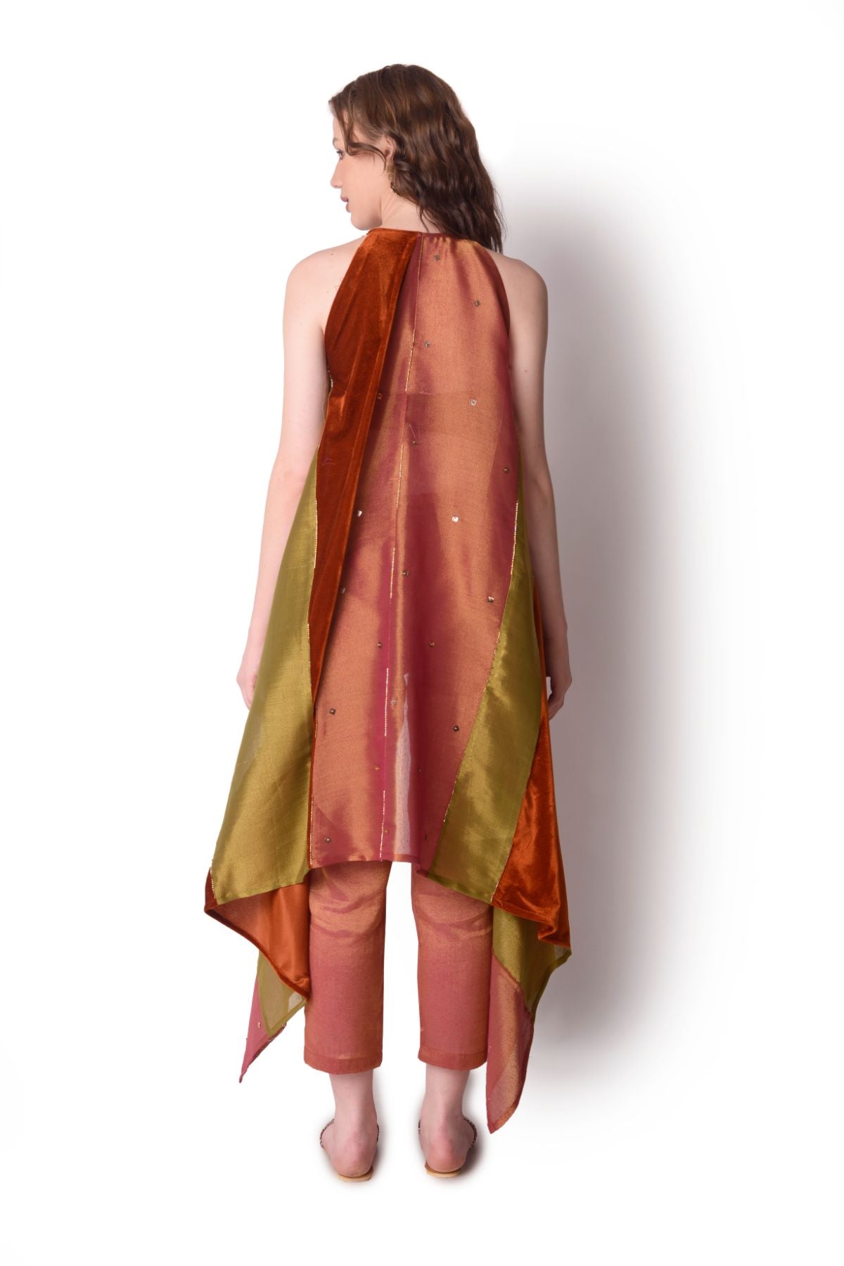 Patchwork Tissue Jacket Paired With Bustier And Pants