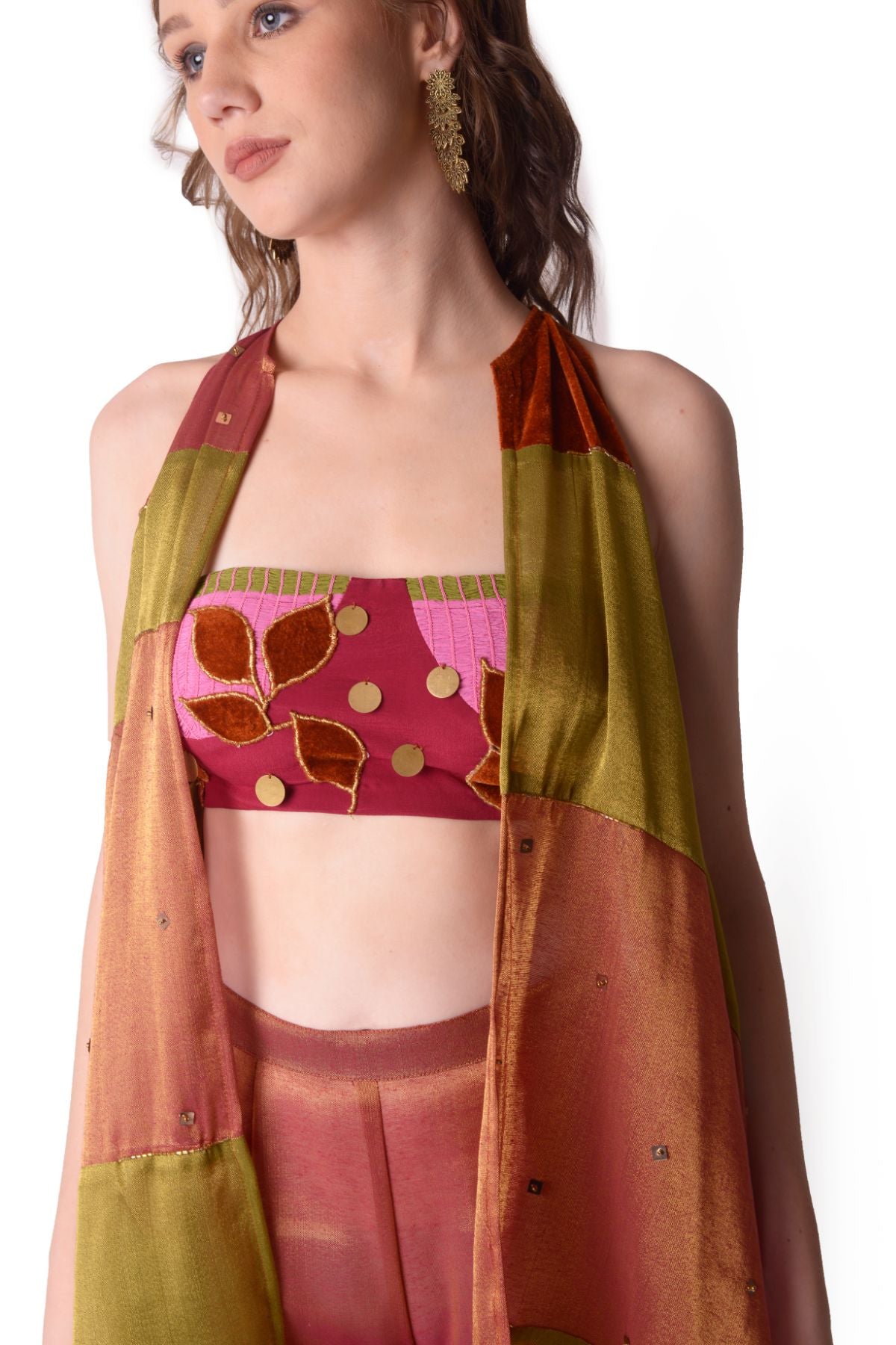 Patchwork Tissue Jacket Paired With Bustier And Pants