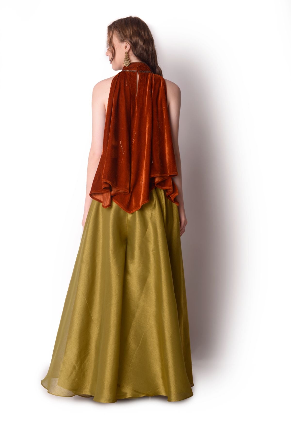 Embroidered Velvet Handkerchief Top With Tissue Bias Sharara