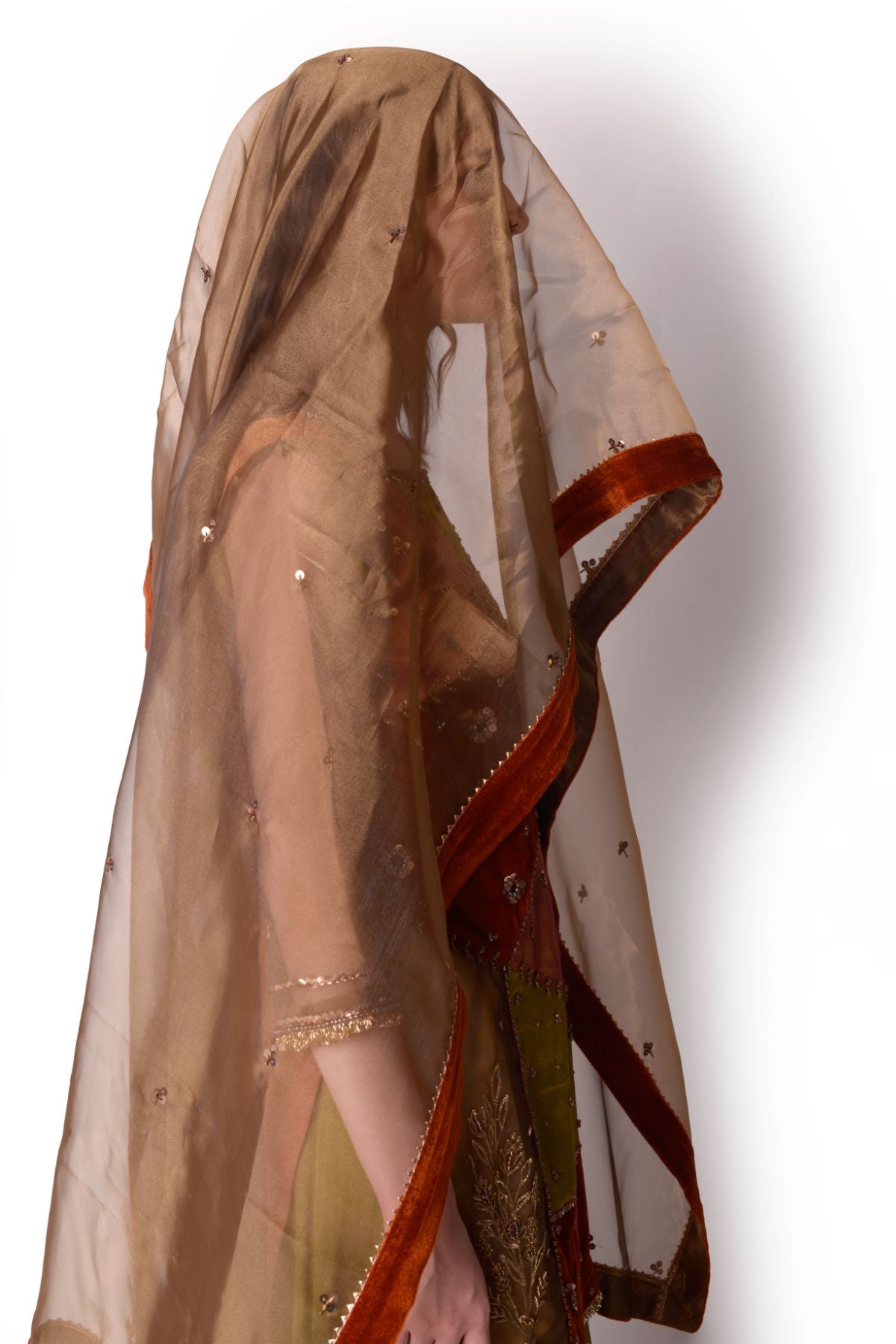 Patchwork Tissue Kurta Paired With Tissue Sharara Set