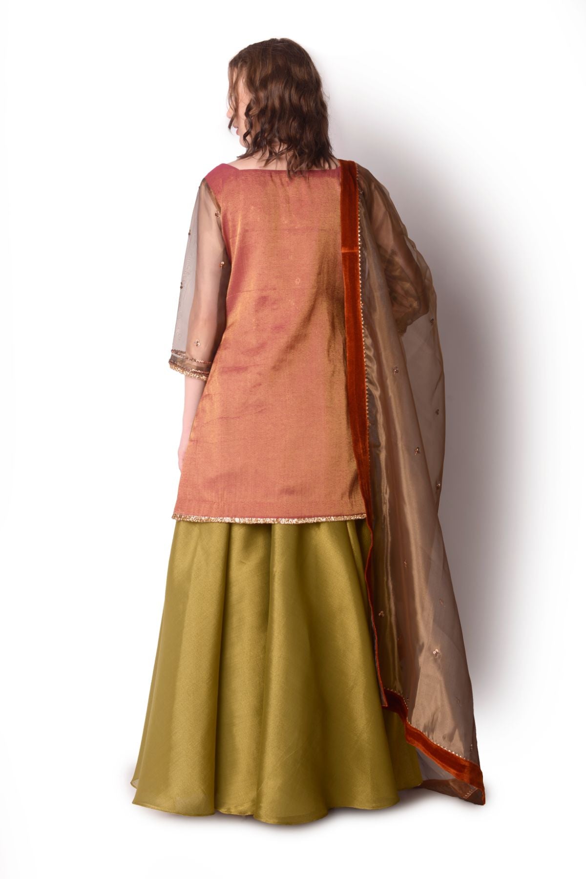 Patchwork Tissue Kurta Paired With Tissue Sharara Set