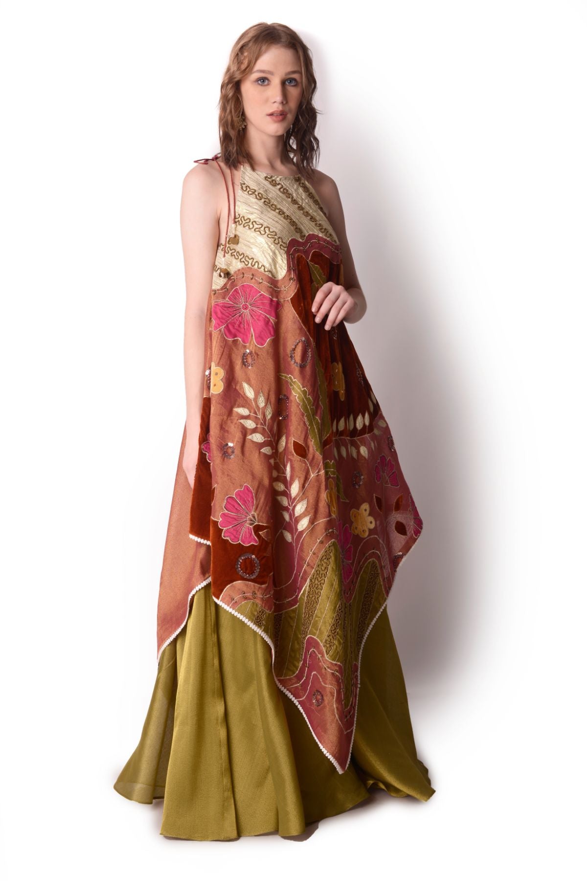 Patchwork Tissue Tunic Paired With Tissue Sharara