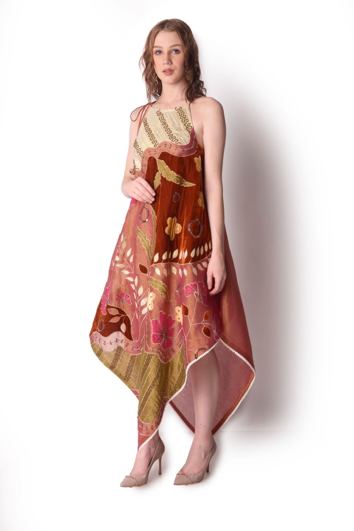 Patchwork Tissue Halter Scarf Dress