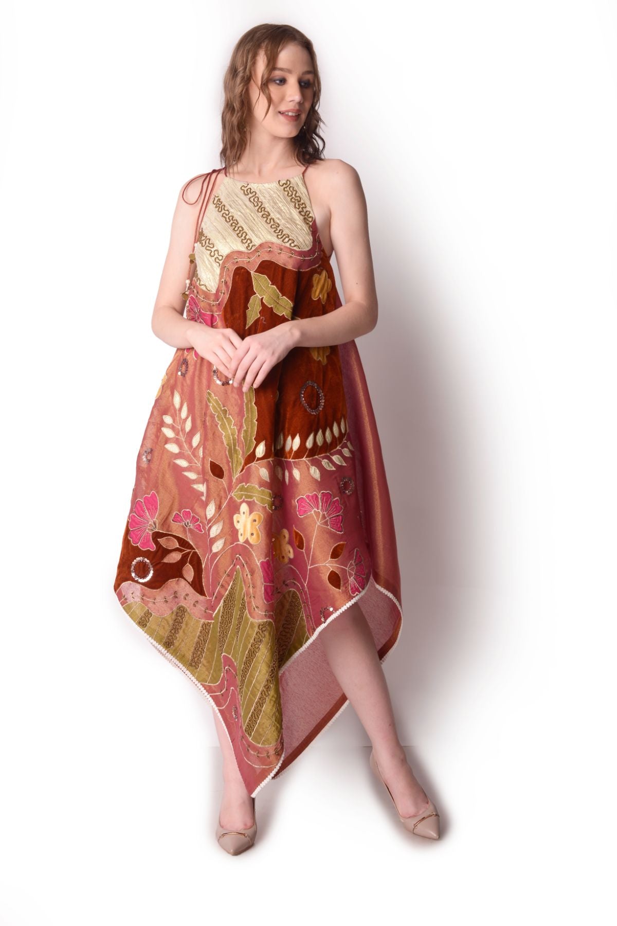 Patchwork Tissue Halter Scarf Dress