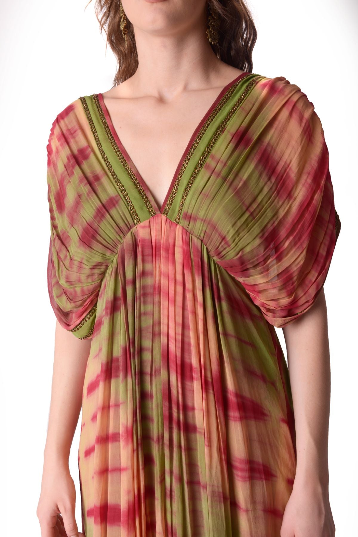 Embroidered Tie-dye Gathered Tunic With Sharara