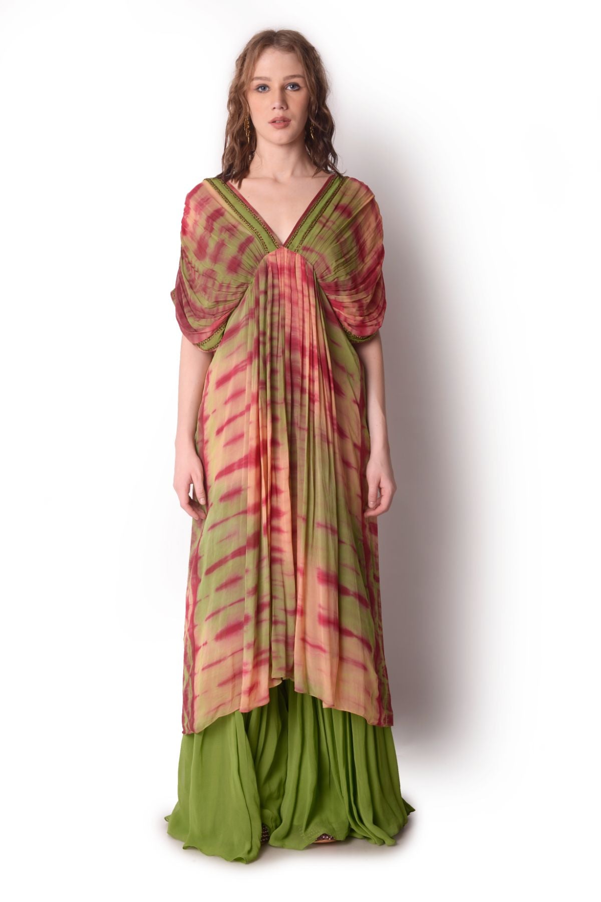 Embroidered Tie-dye Gathered Tunic With Sharara