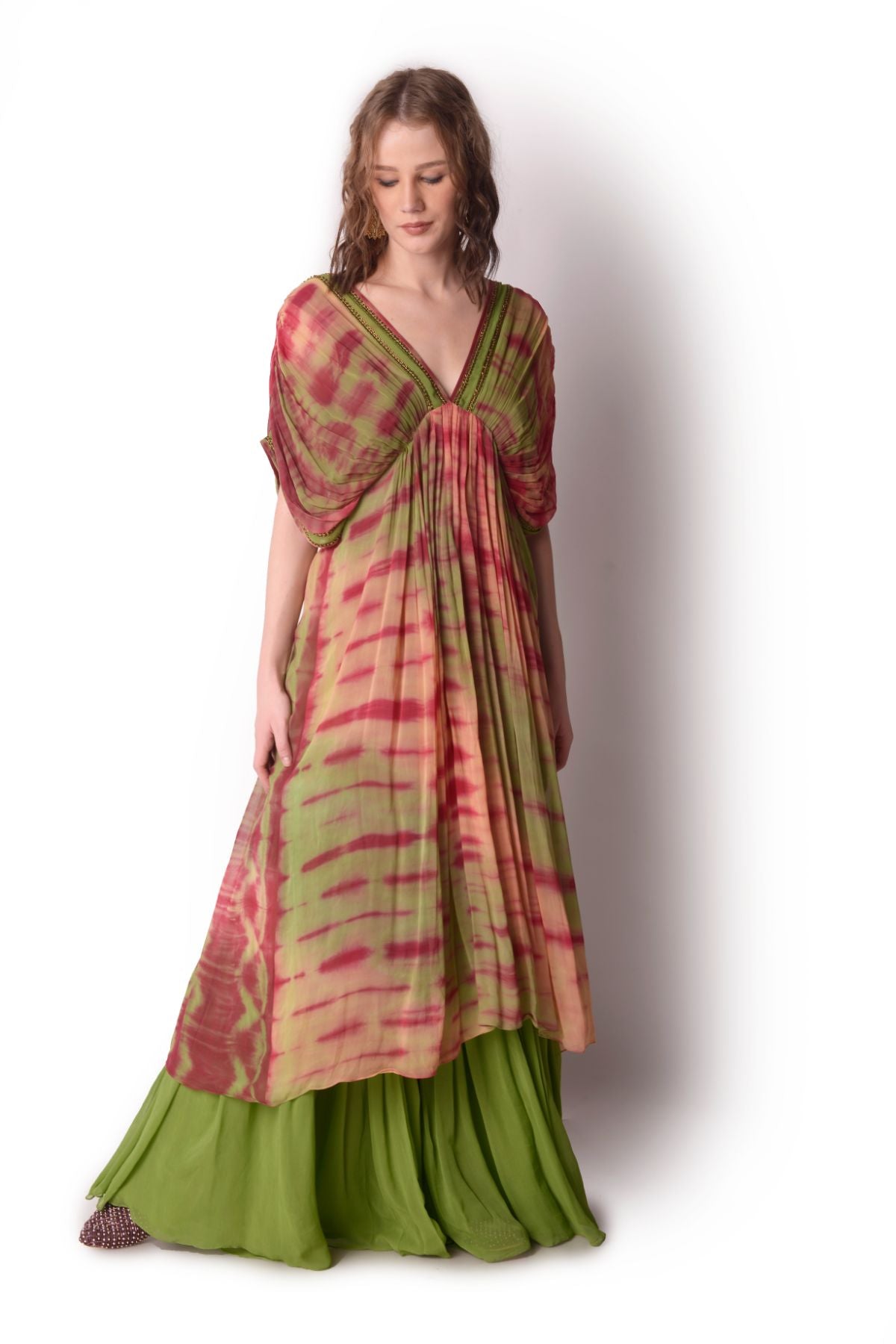 Embroidered Tie-dye Gathered Tunic With Sharara