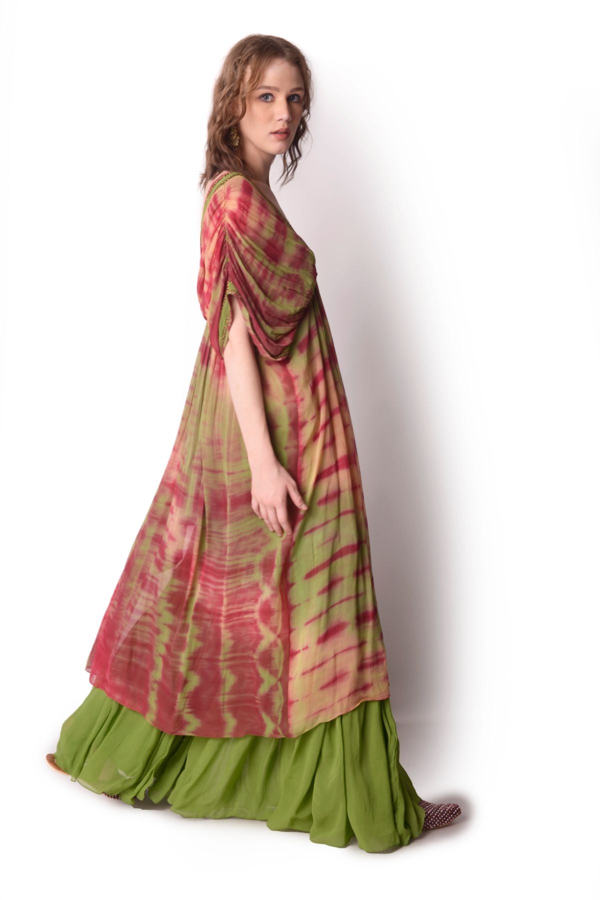 Embroidered Tie-dye Gathered Tunic With Sharara