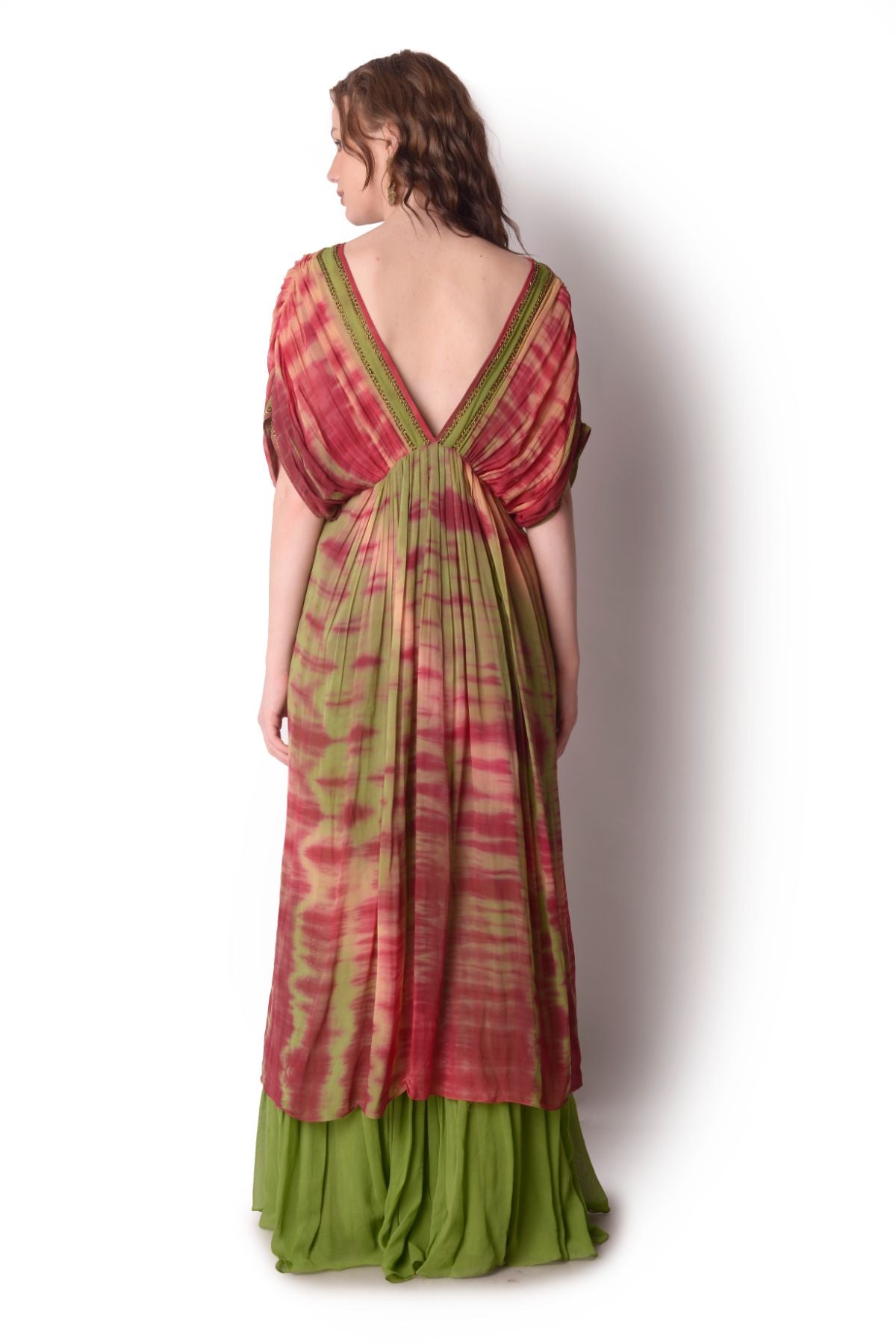 Embroidered Tie-dye Gathered Tunic With Sharara