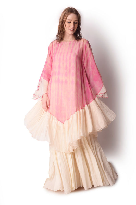 Tie-dye Scarf Tunic With Sharara Set